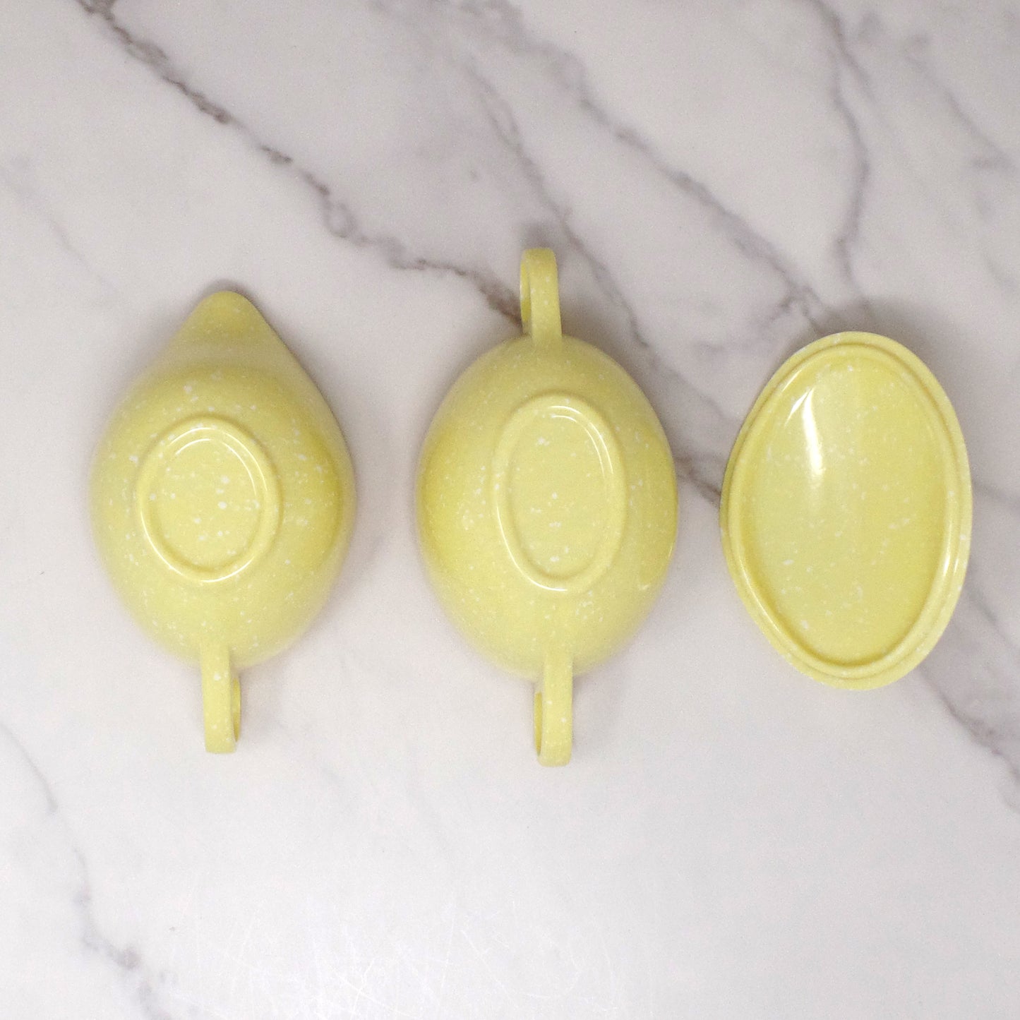 Vintage Joan Luntz Gaiety Melmac / Melamine Cream and Sugar Set, Speckled Yellow (1950s)