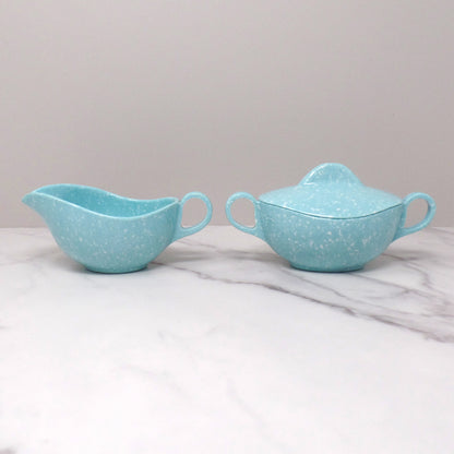 Vintage Joan Luntz Gaiety Melmac / Melamine Cream and Sugar Set, Speckled Turquoise (1950s)