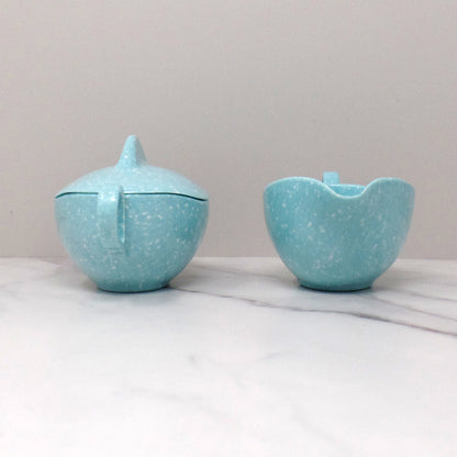 Vintage Joan Luntz Gaiety Melmac / Melamine Cream and Sugar Set, Speckled Turquoise (1950s)