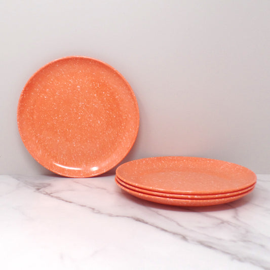 Vintage Joan Luntz Gaiety Melmac 7-1/2” Plates, Speckled Coral - set of 4 (1950s)