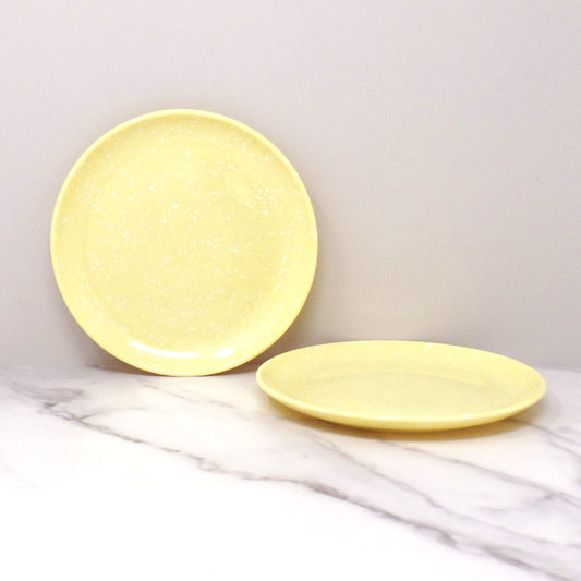 Vintage Joan Luntz Gaiety Melmac 6” Plates, Speckled Yellow - set of 2 (1950s)