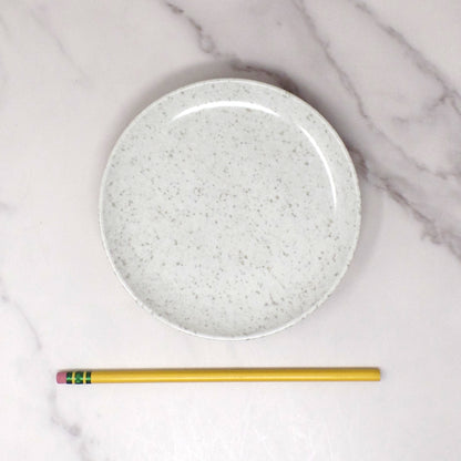 Vintage Joan Luntz Gaiety Melmac 6” Plates, Speckled White & Gray - set of 3 (1950s)