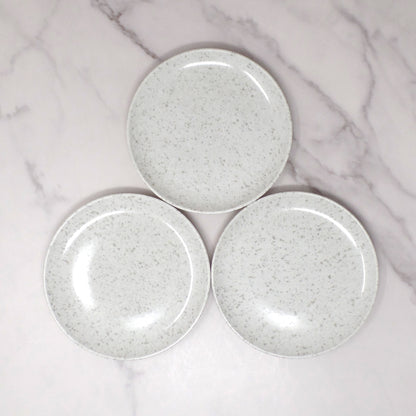 Vintage Joan Luntz Gaiety Melmac 6” Plates, Speckled White & Gray - set of 3 (1950s)
