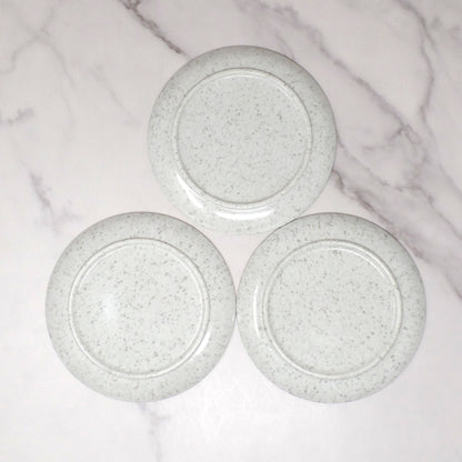 Vintage Joan Luntz Gaiety Melmac 6” Plates, Speckled White & Gray - set of 3 (1950s)