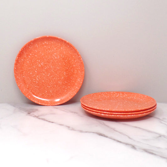Vintage Joan Luntz Gaiety Melmac 6” Plates, Speckled Coral - set of 4 (1950s)