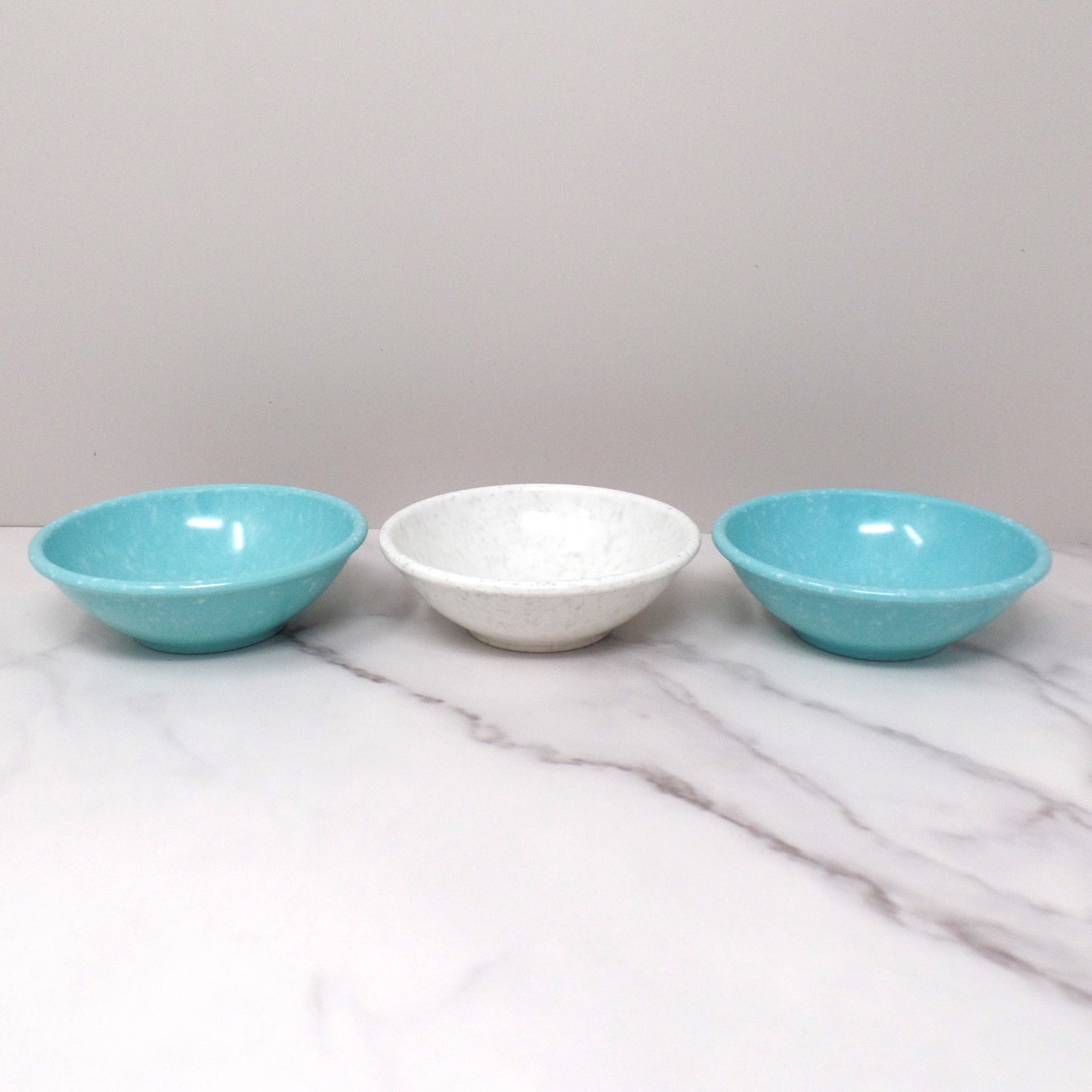 Vintage Melmac / Melamine Imperial Ware 4” Bowl (D-10), Speckled Turquoise & Gray - set of 3 (1950s)