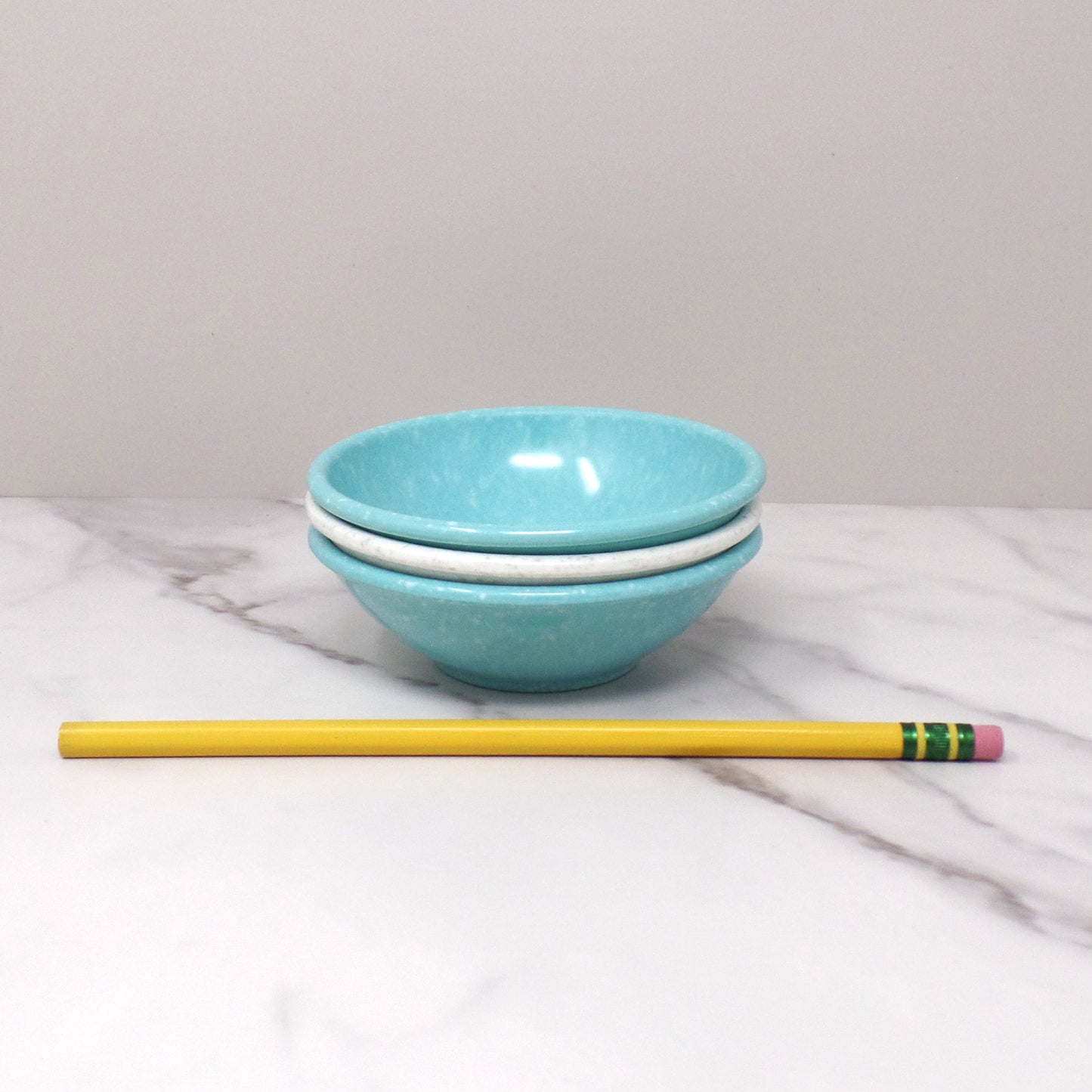 Vintage Melmac / Melamine Imperial Ware 4” Bowl (D-10), Speckled Turquoise & Gray - set of 3 (1950s)