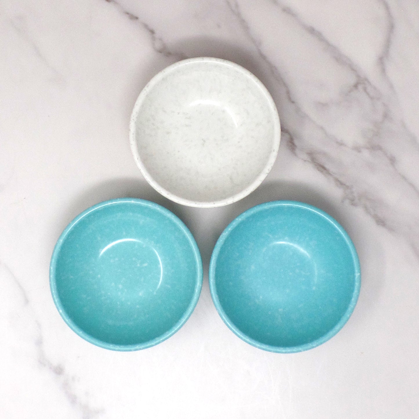 Vintage Melmac / Melamine Imperial Ware 4” Bowl (D-10), Speckled Turquoise & Gray - set of 3 (1950s)