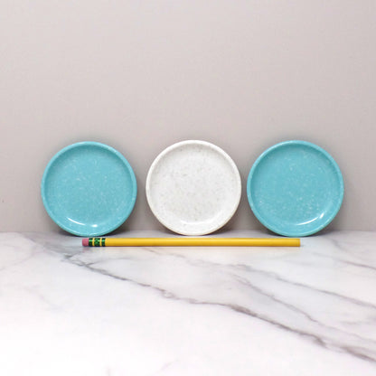 Vintage Melmac / Melamine Imperial Ware 3-1/2” Butter Pat Plate / Coaster (D-6), Speckled Turquoise & Gray - set of 3 (1950s)