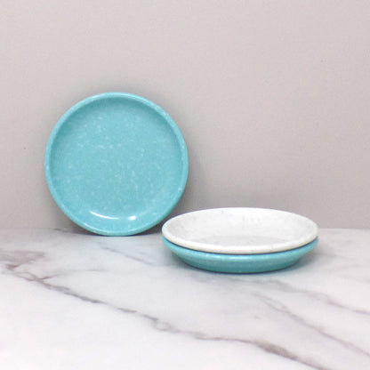 Vintage Melmac / Melamine Imperial Ware 3-1/2” Butter Pat Plate / Coaster (D-6), Speckled Turquoise & Gray - set of 3 (1950s)