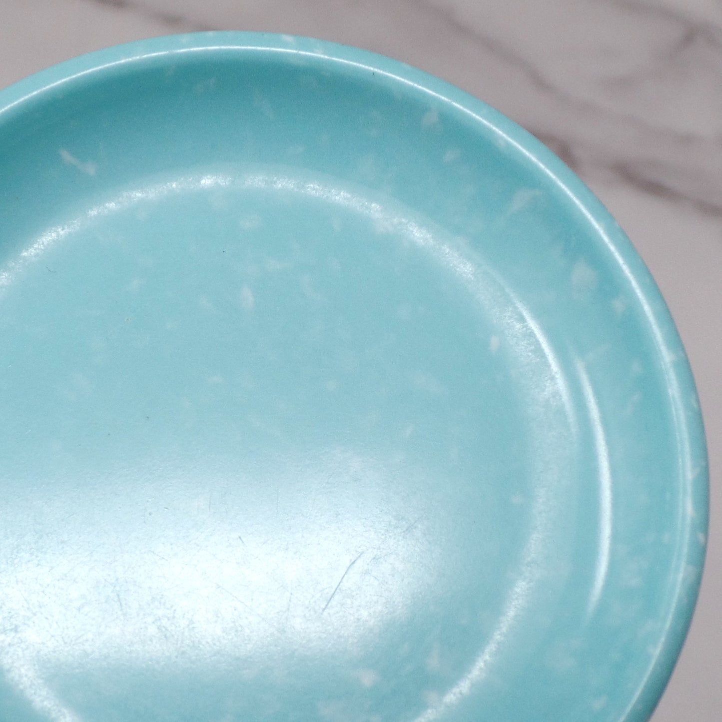 Vintage Melmac / Melamine Imperial Ware 3-1/2” Butter Pat Plate / Coaster (D-6), Speckled Turquoise & Gray - set of 3 (1950s)