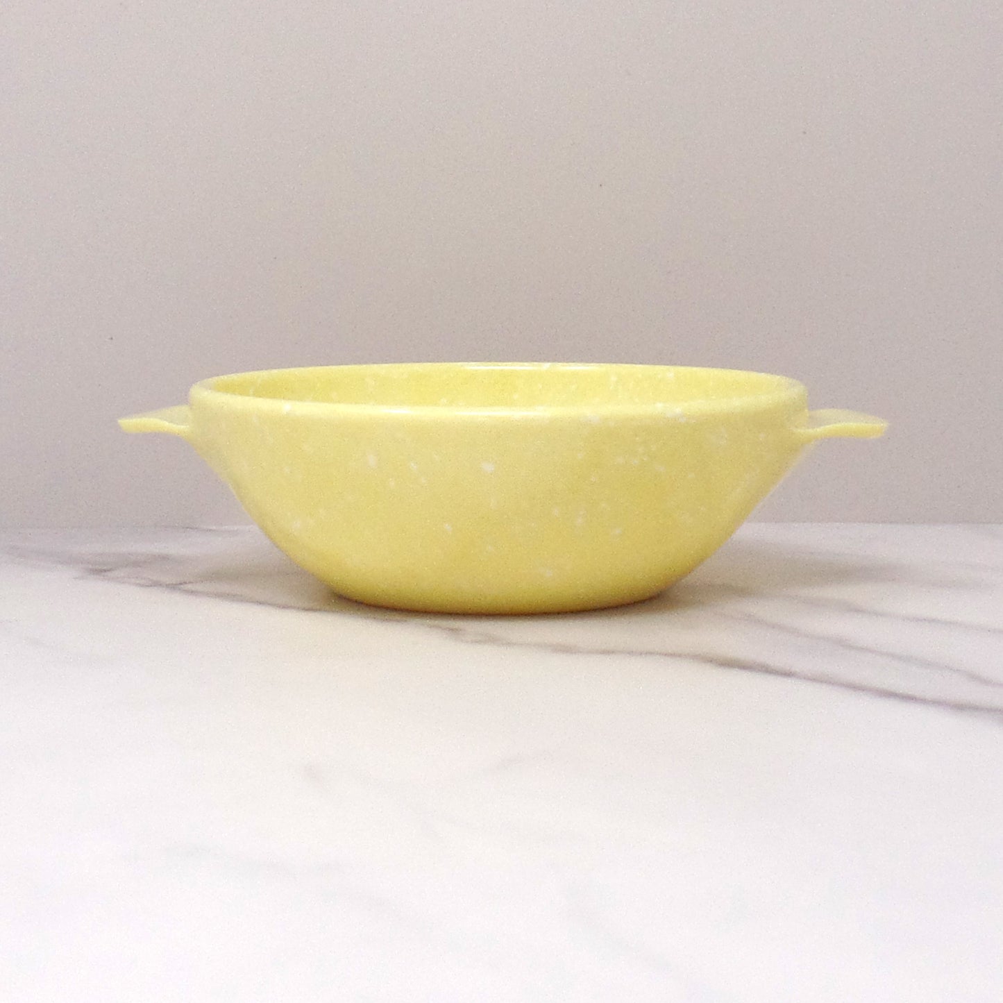 Vintage Joan Luntz Gaiety Melmac / Melamine 5-1/2” Handled Bowl, Speckled Yellow - set of 3 (1950s)