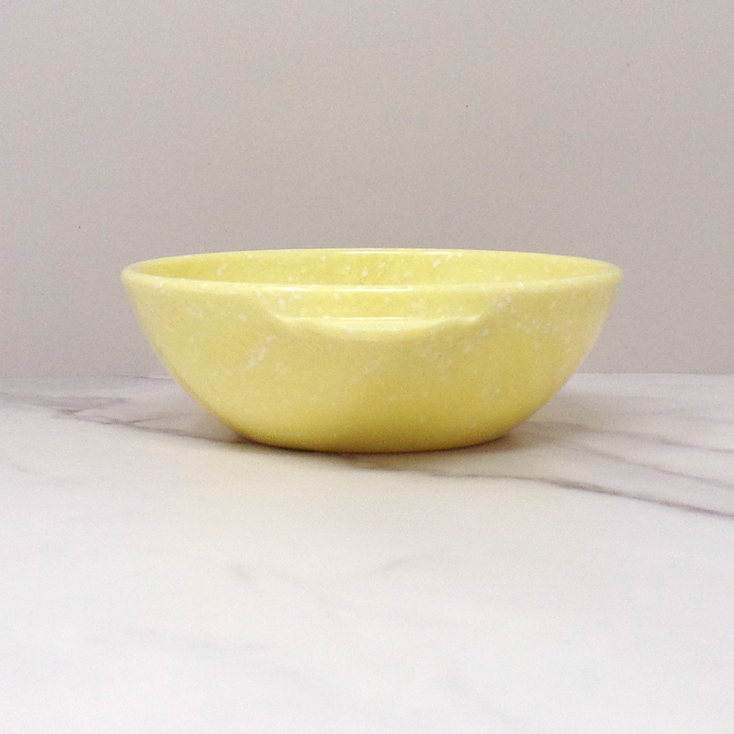 Vintage Joan Luntz Gaiety Melmac / Melamine 5-1/2” Handled Bowl, Speckled Yellow - set of 3 (1950s)