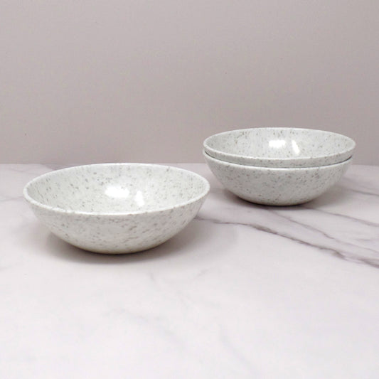 Vintage Joan Luntz Gaiety Melmac / Melamine 4-3/4” Bowl, Speckled Gray and White - set of 3 (1950s)