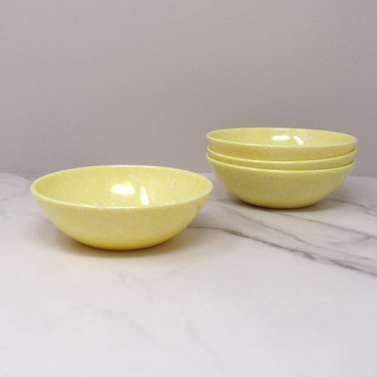 Vintage Joan Luntz Gaiety Melmac / Melamine 4-3/4” Bowl, Speckled Yellow - set of 4 (1950s)