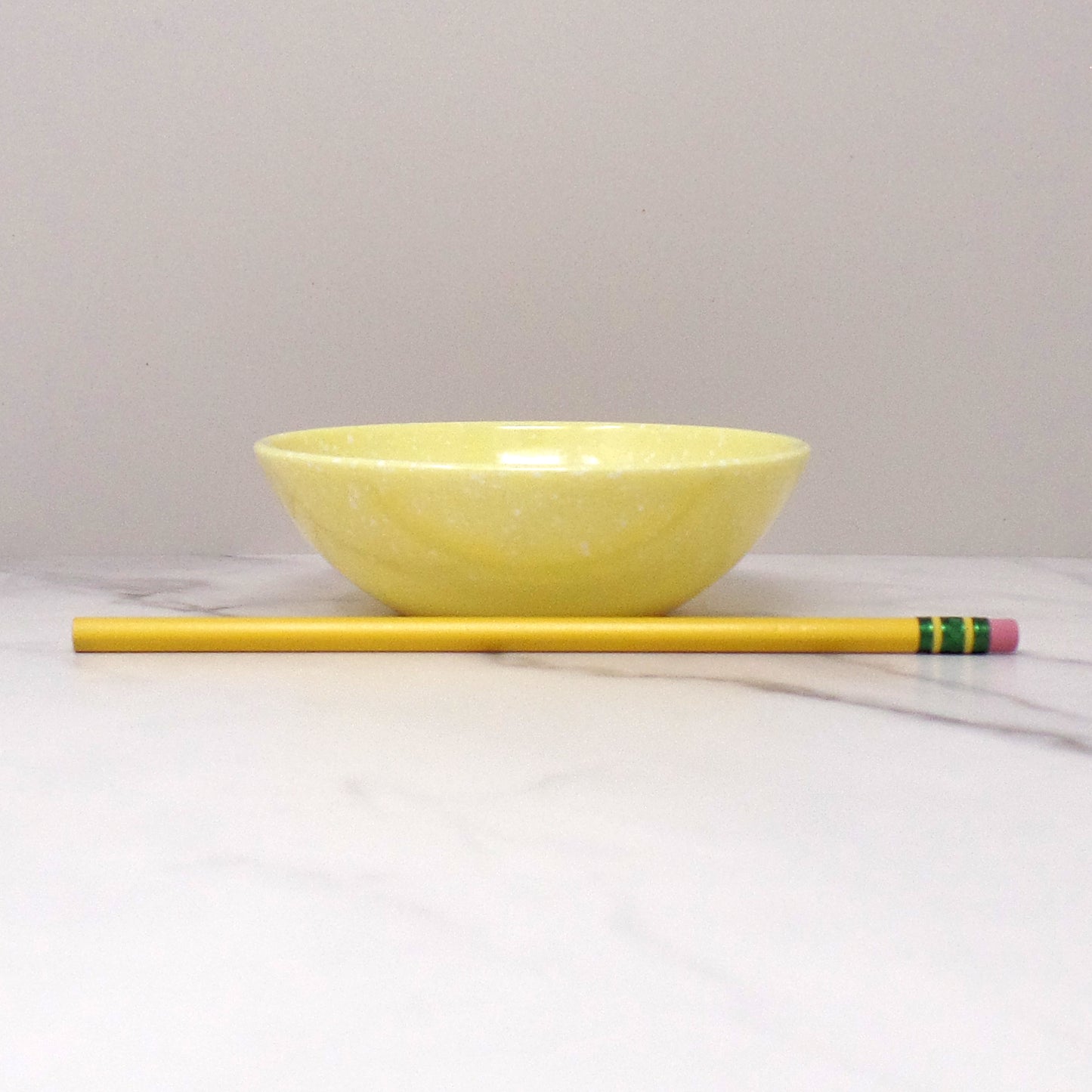 Vintage Joan Luntz Gaiety Melmac / Melamine 4-3/4” Bowl, Speckled Yellow - set of 4 (1950s)
