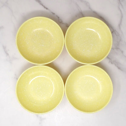 Vintage Joan Luntz Gaiety Melmac / Melamine 4-3/4” Bowl, Speckled Yellow - set of 4 (1950s)