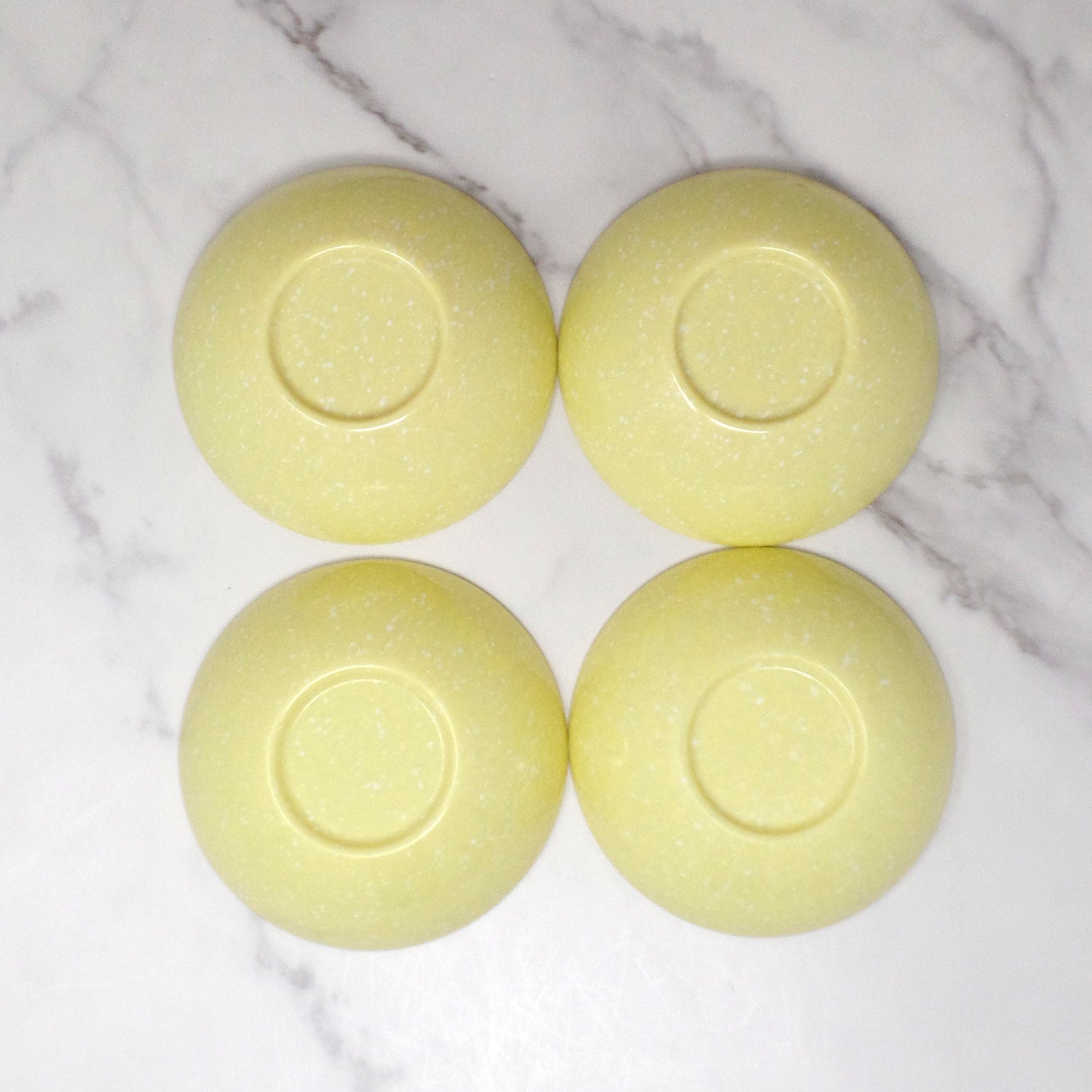 Vintage Joan Luntz Gaiety Melmac / Melamine 4-3/4” Bowl, Speckled Yellow - set of 4 (1950s)