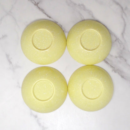 Vintage Joan Luntz Gaiety Melmac / Melamine 4-3/4” Bowl, Speckled Yellow - set of 4 (1950s)