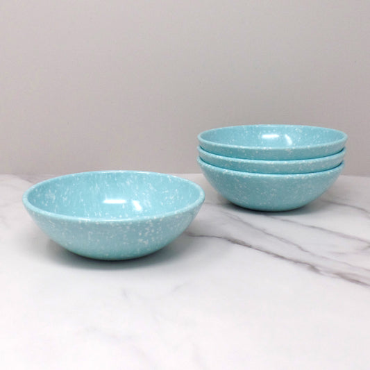 Vintage Joan Luntz Gaiety Melmac / Melamine 4-3/4” Bowl, Speckled Turquoise - set of 4 (1950s)