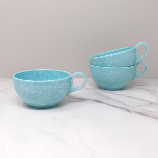 Vintage Joan Luntz Gaiety Melmac / Melamine Coffee or Tea Cup, Speckled Turquoise - set of 3 (1950s)