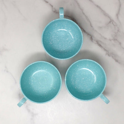 Vintage Joan Luntz Gaiety Melmac / Melamine Coffee or Tea Cup, Speckled Turquoise - set of 3 (1950s)