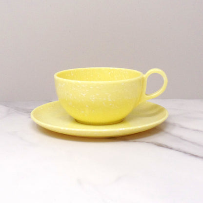 Vintage Joan Luntz Gaiety Melmac / Melamine Cup and Saucer, Speckled Yellow 1950s