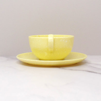 Vintage Joan Luntz Gaiety Melmac / Melamine Cup and Saucer, Speckled Yellow 1950s