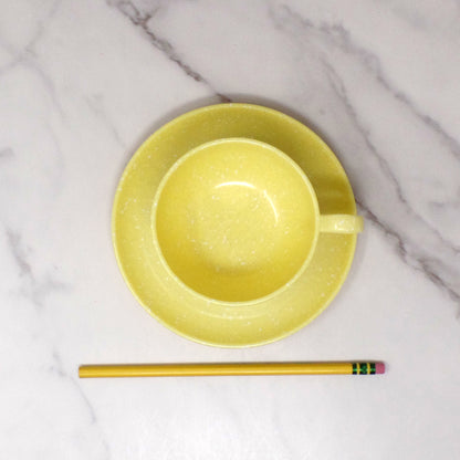 Vintage Joan Luntz Gaiety Melmac / Melamine Cup and Saucer, Speckled Yellow 1950s
