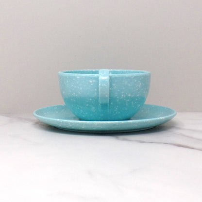 Vintage Joan Luntz Gaiety Melmac / Melamine Cup and Saucer, Speckled Turquoise (1950s)
