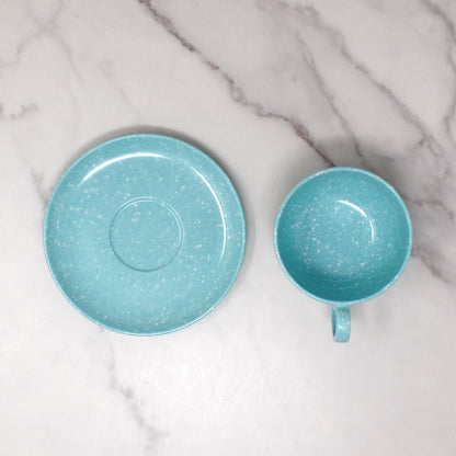 Vintage Joan Luntz Gaiety Melmac / Melamine Cup and Saucer, Speckled Turquoise (1950s)