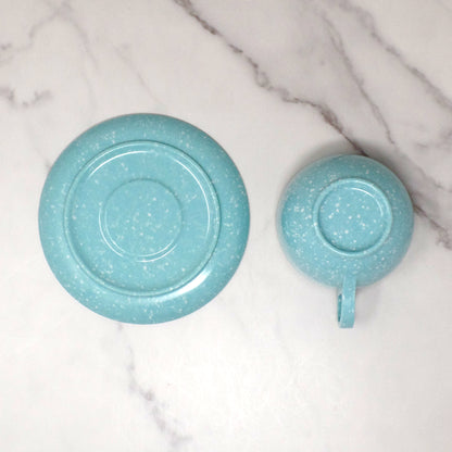 Vintage Joan Luntz Gaiety Melmac / Melamine Cup and Saucer, Speckled Turquoise (1950s)