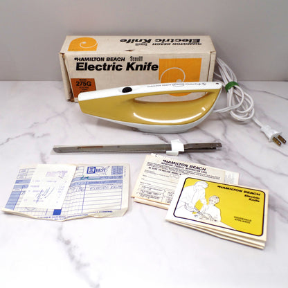 Vintage Hamilton Beach Scovill Electric Knife, Gold 275-G, with Original Box & Documents (1979)