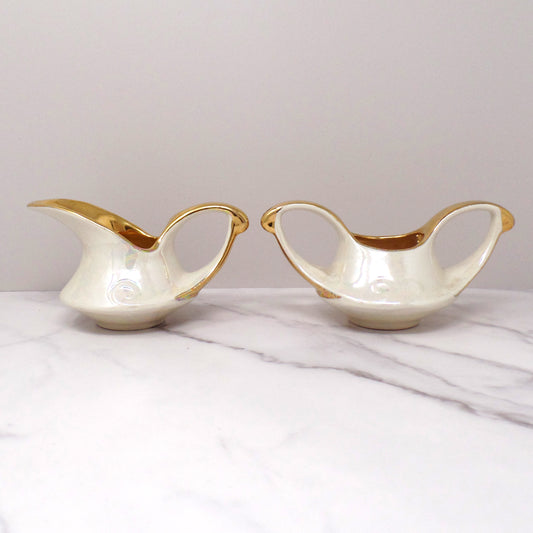Vintage Pearl China Co. Iridescent Cream & 22KT Gold Cream & Sugar Set (1950s-1960s)