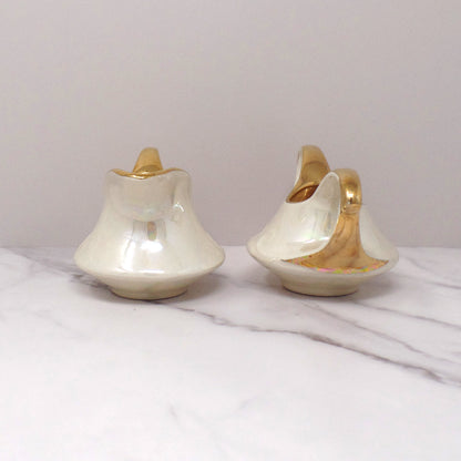 Vintage Pearl China Co. Iridescent Cream & 22KT Gold Cream & Sugar Set (1950s-1960s)