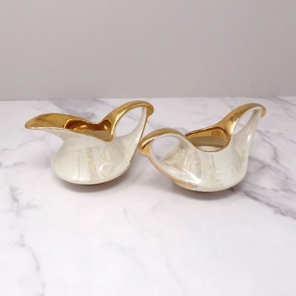 Vintage Pearl China Co. Iridescent Cream & 22KT Gold Cream & Sugar Set (1950s-1960s)