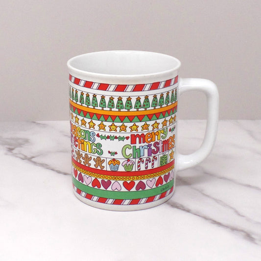 Vintage Ceramic Enesco Courtney Davis Love N’ Stuff Christmas Mug, 11 oz (1983)