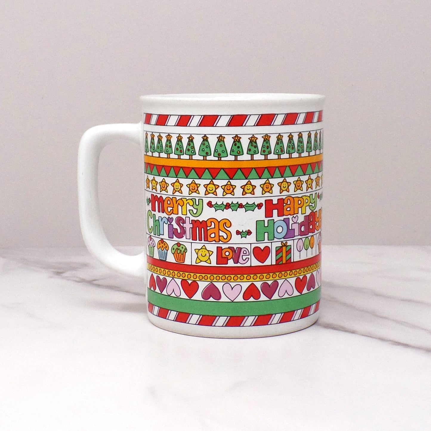 Vintage Ceramic Enesco Courtney Davis Love N’ Stuff Christmas Mug, 11 oz (1983)