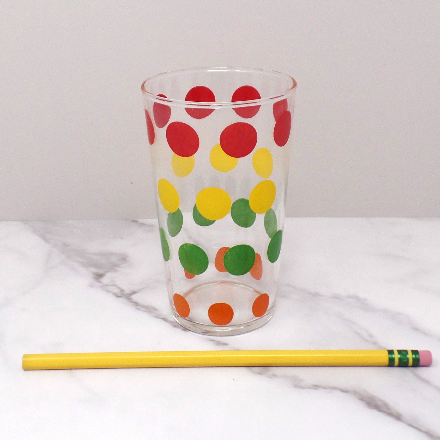 Vintage Juice Glass, Colored Dots, 10 oz (1960s)