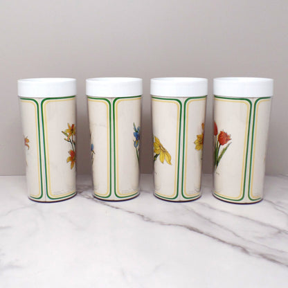 Vintage Thermo-Serv Plastic Double-walled 12 oz Tumblers, Floral, set of 4 (1980)