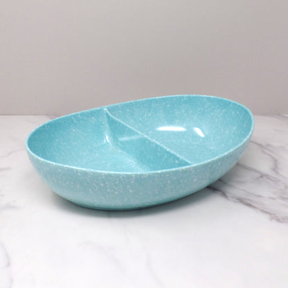 Vintage Joan Luntz Gaiety Melmac / Melamine Oval Divided Serving Bowl, Speckled Turquoise (1950s)