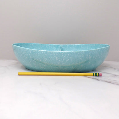 Vintage Joan Luntz Gaiety Melmac / Melamine Oval Divided Serving Bowl, Speckled Turquoise (1950s)