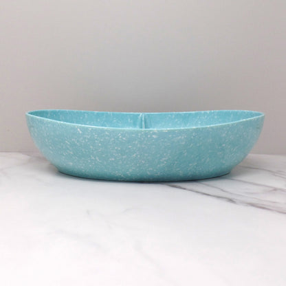 Vintage Joan Luntz Gaiety Melmac / Melamine Oval Divided Serving Bowl, Speckled Turquoise (1950s)