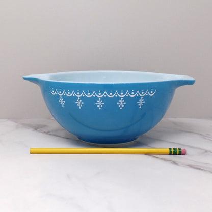 Vintage Pyrex Full Set of Four Cinderella Nesting Mixing Bowls, Snowflake Blue (441, 442, 443, 444) (1950s-1960s)