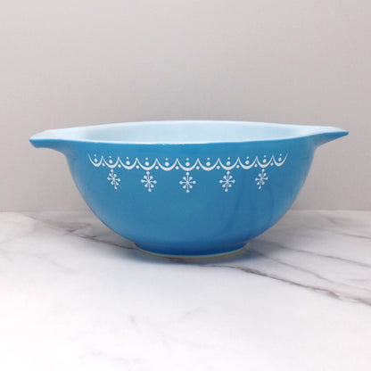Vintage Pyrex Full Set of Four Cinderella Nesting Mixing Bowls, Snowflake Blue (441, 442, 443, 444) (1950s-1960s)