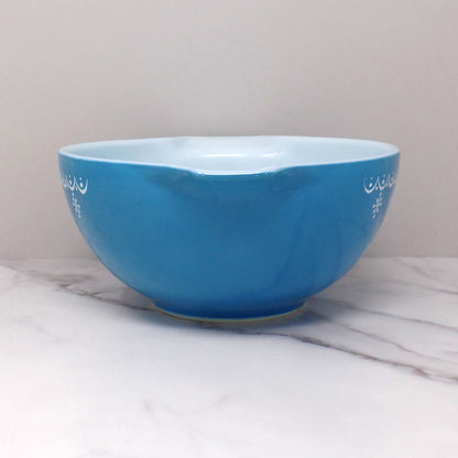 Vintage Pyrex Full Set of Four Cinderella Nesting Mixing Bowls, Snowflake Blue (441, 442, 443, 444) (1950s-1960s)