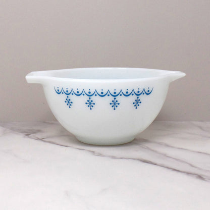 Vintage Pyrex Full Set of Four Cinderella Nesting Mixing Bowls, Snowflake Blue (441, 442, 443, 444) (1950s-1960s)