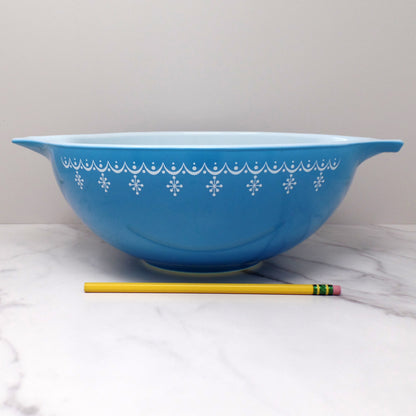 Vintage Pyrex Full Set of Four Cinderella Nesting Mixing Bowls, Snowflake Blue (441, 442, 443, 444) (1950s-1960s)