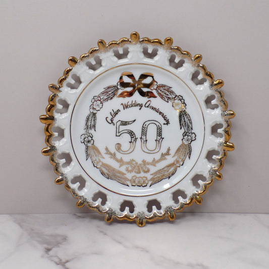 Vintage Gold & White 50th Anniversary Plate, Art Line Japan