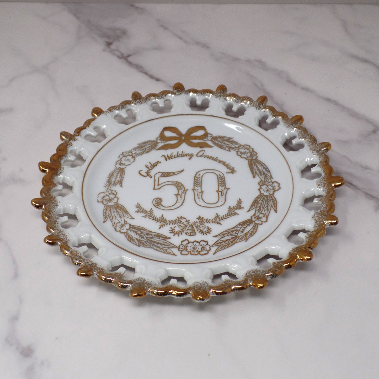Vintage Gold & White 50th Anniversary Plate, Art Line Japan